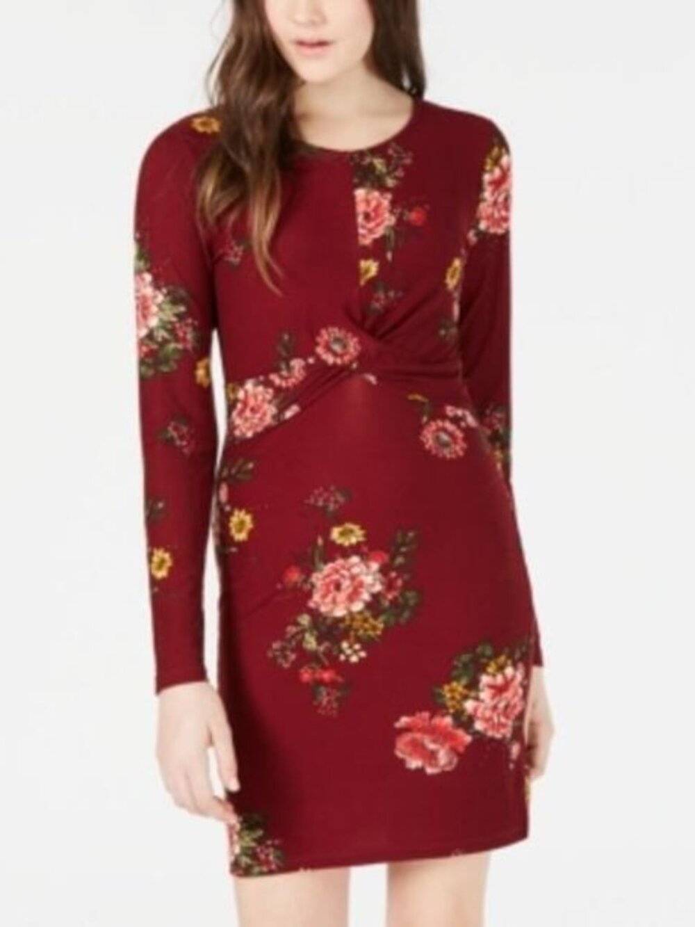 Planet Gold Juniors Floral Print Twist Bodycon Dress